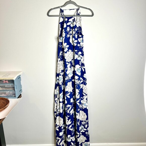 Lulus In Blossom Blue Floral Print Maxi Dress Halter Style Fall Floral Sz Medium - Picture 5 of 10